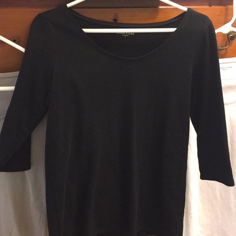 Eileen Fisher 100% cotton black 3/4 Sleeve shirt
